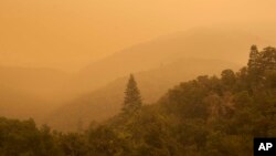 Smoke from a wildfire spreads over woods, as seen from White Rock in Carmel Valley, southeast of Monterey, Calif., July 27, 2016.