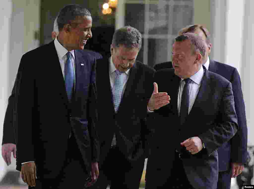 اوباما و رهبران کشورهای اروپا شمالی در کاخ سفید.