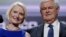 FILE - Former Speaker of the House Newt Gingrich, right, and his wife Callista test the speaking setup before the third day session of the Republican National Convention, July 20, 2016, in Cleveland. 