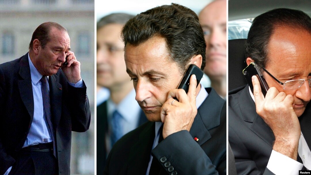 WikiLeaks mengatakan bahwa Badan Keamanan Nasional AS (NSA) memata-mematai 3 Presiden Perancis, dari kiri: Jacques Chirac, Nicolas Sarkozy, dan Presiden Francois Hollande (foto: dok).