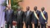 Le premier ministre Patrick Achi, le vice-président Tiémoko Meyliet Koné, le président Alassane Ouattara, le président du Sénat Jeannot Ahoussou Kouadio et le président de l'Assemblée nationale Adama Bictogo (de g. à dr.).