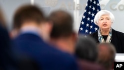 FILE - U.S. Treasury Secretary Janet Yellen speaks to the Atlantic Council, April 13, 2022, in Washington.