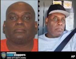 This image provided by the New York City Police Department shows a Crime Stoppers bulletin displaying photos of Frank R. James, 62, who has been identified by police as the renter of a U-Haul van possibly connected to the Brooklyn subway shooting, in New York, April 12, 2022.