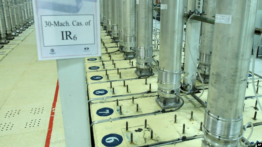 FILE - This file photo released Nov. 5, 2019, by the Atomic Energy Organization of Iran, shows centrifuge machines in the Natanz uranium enrichment facility in central Iran.