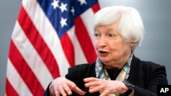 Menteri Keuangan AS Janet Yellen di Atlantic Council, Washington, 13 April 2022. 