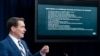 Pentagon spokesman John Kirby discusses a list of security items the U.S. is providing to Ukraine during a media briefing at the Pentagon, April 13, 2022. 