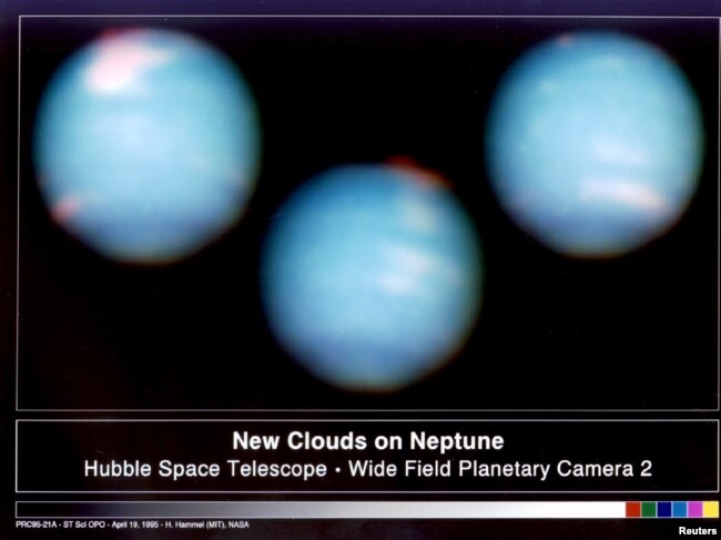 These NASA Hubble Space Telescope views of Neptune provide three views of changing weather conditions on the planet.