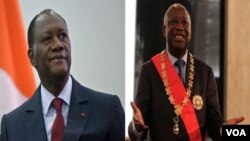 Presiden terpilih Pantai Gading Alassane Ouattara (kiri) dan Presiden Laurent Gbagbo (kanan).