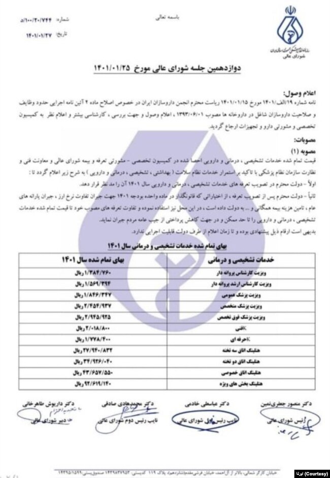 نامه سازمان نظام پزشکی ایران برای افزایش قیمت سلامت