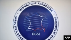 FILE - A picture shows the logo of the French General Directorate for Internal Security (Direction generale de la securite interieure, DGSI) at its headquarters in Paris on August 31, 2020