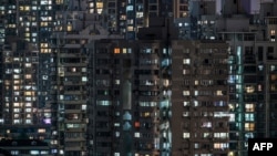 View of residential units during a Covid-19 coronavirus lockdown in the Jing'an district of Shanghai on April 21, 2022. 