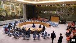 FILE - A wide view of a United Nations Security Council meeting, April 20, 2022.