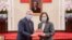 Taiwan President Tsai Ing-wen attends a meeting with U.S. Sen. Lindsey Graham at the presidential office in Taipei, Taiwan, in this handout picture released April 15, 2022.