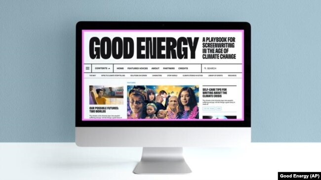 In this undated photo provided by Good Energy, the online resource “Good Energy: A Playbook for Screenwriting in the Age of Climate Change" is shown on a computer. (Good Energy via AP)