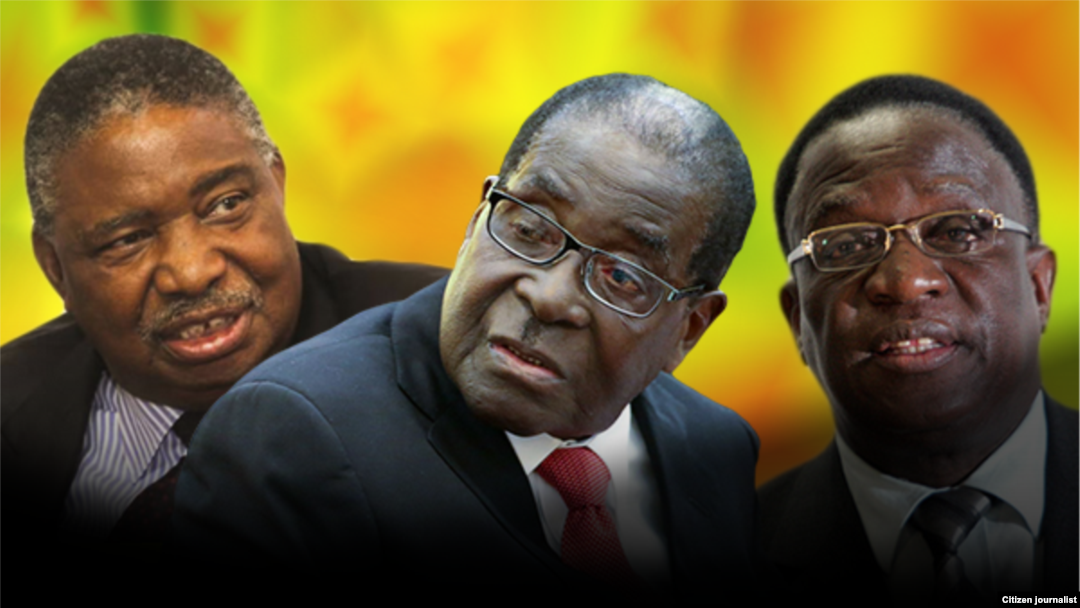 President Robert Mugabe with his two deputies, Phelekezela Mphoko (L) and Emmerson Mnangagwa (R). Collage by Ntungamili Nkomo
