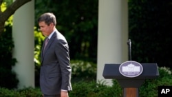 David Ricks, chairman and CEO of Eli Lilly and Company, walks away after speaking at an event on protecting seniors with diabetes in the Rose Garden White House, May 26, 2020, in Washington. 