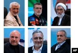 Iran's Guardian Council on June 9, 2024, approved six candidates, pictured in this combination of photos, to run in the country's presidential election following a helicopter crash that killed President Ebrahim Raisi. (AP Photo/Vahid Salemi)