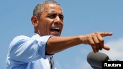 Presiden AS Barack Obama dalam konferensi pers di Wilmington, Delaware (17/7). (Reuters/Kevin Lamarque)