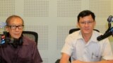 Son Soubert, leader of the Human Right Party and former member of the Constitutional Council (left) and Ny Chakrya, head of human rights organization ADHOC (right) on 'Hello VOA' to discuss tensions and solutions to Cambodia-Vietnam border issues. (Lim Sothy/VOA Khmer)