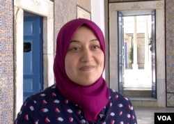 Sayida Ounissi, now a rising star in the moderate Islamist Ennahdha party, says she's "full of hope" regarding her nation's ability to solve its problems. (L. Bryant/VOA)