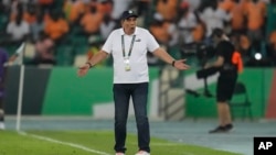 FILE — Former Ivory Coast coach Jean-Louis Gasset gestures during the African Cup of Nations Group match against Equatorial Guinea at the Olympic Stadium of Ebimpe in Abidjan, Ivory Coast, January 22, 2024.