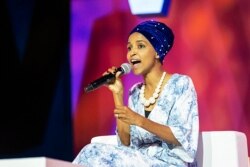 FILE - Rep. Ilhan Omar, D-Minn., speaks at the 2019 Essence Festival at the Ernest N. Morial Convention Center in New Orleans, July 6, 2019.