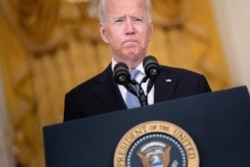 President Joe Biden speaks about the Taliban's takeover of Afghanistan from the East Room of the White House Aug. 16, 2021, in Washington.