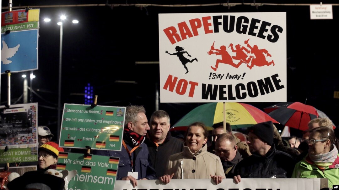 PEGIDA activists rally against the German government's refugee and migrant policies, in Leipzig, eastern Germany, Jan. 11, 2016.