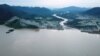 FILE - This frame grab from a video obtained from the Ethiopian Public Broadcaster on July 24, 2020, shows an aerial view of water levels at the Grand Ethiopian Renaissance Dam in Guba, Ethiopia.