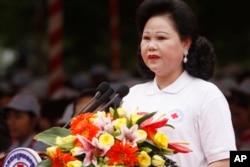 FILE - Cambodian Red Cross, led by Prime Minister Hun Sen’s wife, Bun Rany, has been criticized in the past for its close ties to the ruling Cambodian People’s Party.