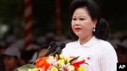 FILE - Cambodian Red Cross, led by Prime Minister Hun Sen’s wife, Bun Rany, has been criticized in the past for its close ties to the ruling Cambodian People’s Party.