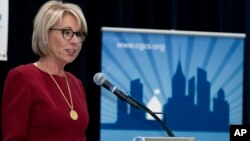 Education Secretary Betsy DeVos speaks at the Council of the Great City Schools Annual Legislative/Policy Conference in Washington, March 13, 2017. 