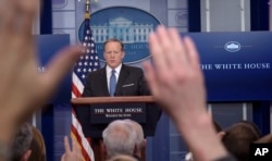 White House press secretary Sean Spicer speaks during the daily briefing at the White House in Washington, April 3, 2017.