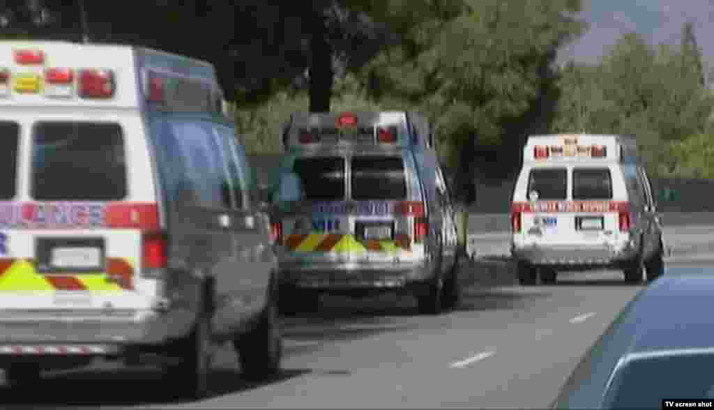 Ambulances at the scene of the shootings.