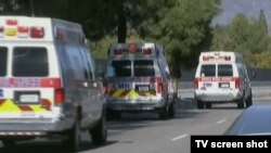 Ambulances at the scene of a shooting in San Bernardino, California Dec. 2, 2015.