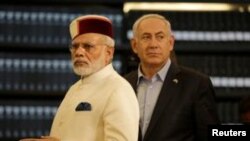 Jerusalem-- Indian prime minister, Narenda Modi and Israeli prime minister, Natanyahu