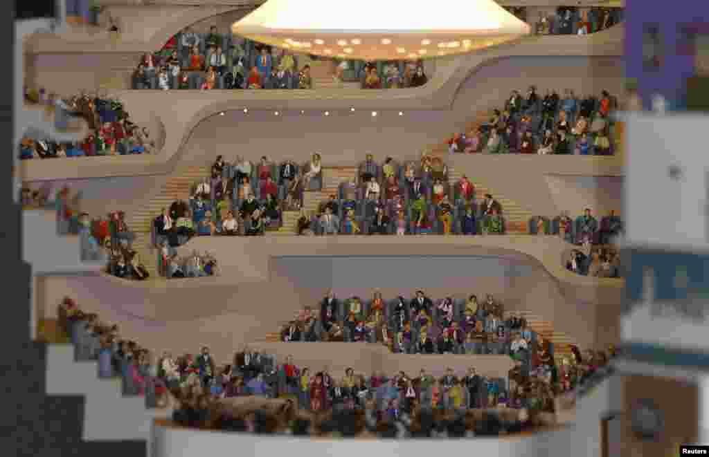 The model of the Elbphilharmonie (Philharmonic Hall) during the opening ceremony of the concert house at the &quot;Miniature-Wonderland&quot; in Hamburg, Germany, Nov. 13, 2013. 