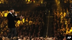 LL Cool J speaks onstage during the 54th annual Grammy Awards on Sunday, Feb. 12, 2012 in Los Angeles.