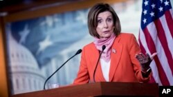 House Speaker Nancy Pelosi of Calif., speaks during a news conference on Capitol Hill, Friday, April 24, 2020, in Washington. (AP Photo/Andrew Harnik)