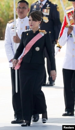 FILE - Thailand's Princesses Ubolratana Rajakanya attends a procession to transfer the royal relics and ashes of Thailand's late King Bhumibol Adulyadej from the crematorium to the Grand Palace in Bangkok, Oct. 27, 2017.