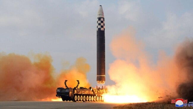 FILE - The North Korean government shows the test-firing of a missile at Pyongyang International Airport in Pyongyang, North Korea, Nov. 18, 2022. (Korean Central News Agency/Korea News Service via AP)