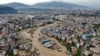 In this aerial image of the Kathmandu valley, the Bagmati River is seen flooding due to heavy rains in Kathmandu, Nepal, Sept. 28, 2024.