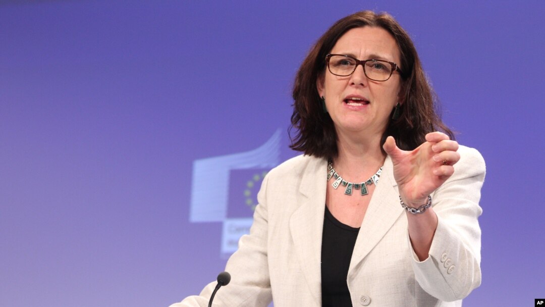 Komisaris Urusan Dalam Negeri Eropa Cecilia Malmstrom di markas Uni Eropa di Brussels, Belgia.