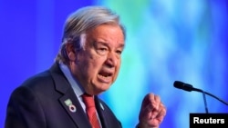 El secretario general de Naciones Unidas, Antonio Guterres, durante su discurso en la Conferencia del Clima COP26 en Glasgow, Escocia, el 11 de noviembre de 2021.