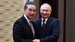 资料照：俄罗斯总统普京2019年5月13日在俄罗斯索契会见时任中国外长王毅。