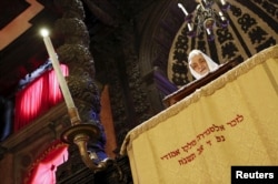 Rabbi Scialom Bahbout, spiritual leader of Venice’s Jewish community, prays in the Levantine synagogue in the Venice ghetto, northern Italy, March 22, 2016.