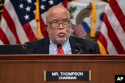 FILE - Chairman Bennie Thompson, D-Miss., speaks at the Capitol in Washington, Dec. 13, 2021.