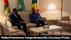 Président Faure Gnassingbé ya Togo na masaolo na mokokani wa ye Denis Sassou N'Guesso ya Barzzaville, na Oyo, département ya Cuvette, Congo-Brazzaville, 27 août 2020. (Twitter/Présidence Congo-Brazzaville)