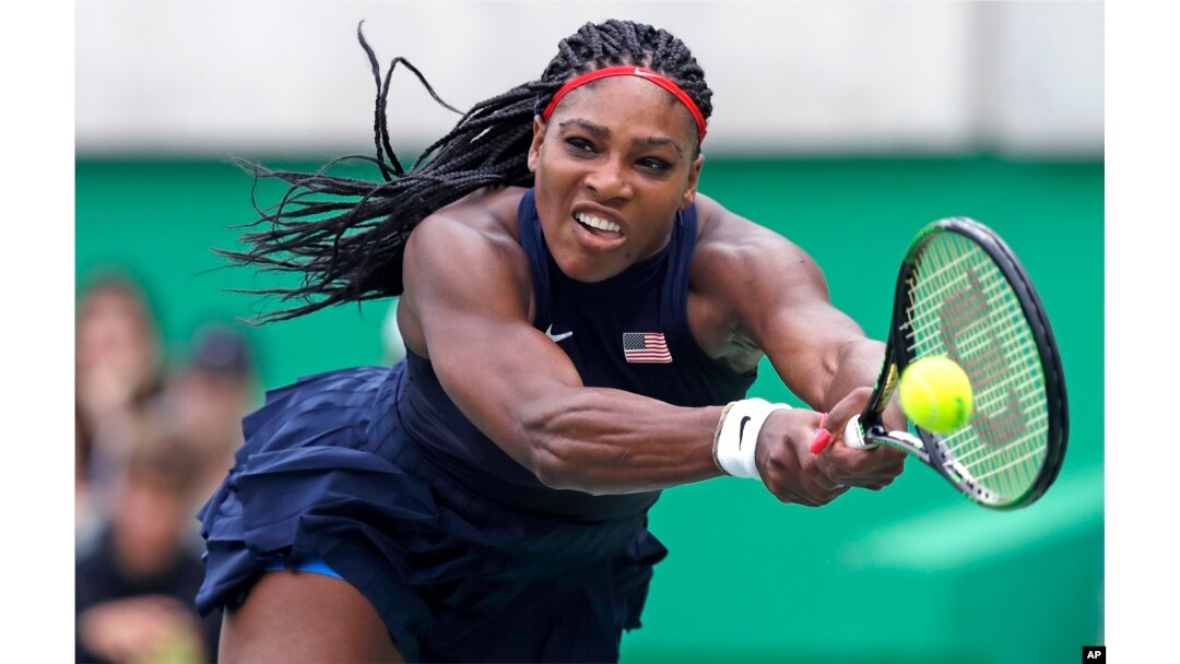 Rio Olympics Tennis: Serena Williams, of the United States, reaches for a return against Daria Gavrilova, of Australia, at the 2016 Summer Olympics in Rio de Janeiro, Brazil, Sunday, Aug. 7, 2016.
