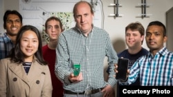 Research team from the UW Department of Electrical Engineering and the Allen School of Computer Science & Engineering (left to right): Vamsi Talla, Wu Meiling, Sam Crow, Joshua Smith, Bryce Kellogg and Shyam Gollakota. (Mark Stone/UW)